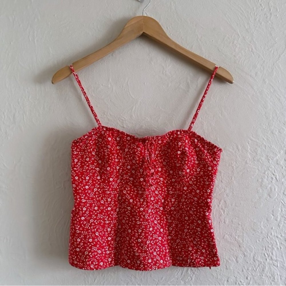 Zara Red Corset Style Floral Top Size M
